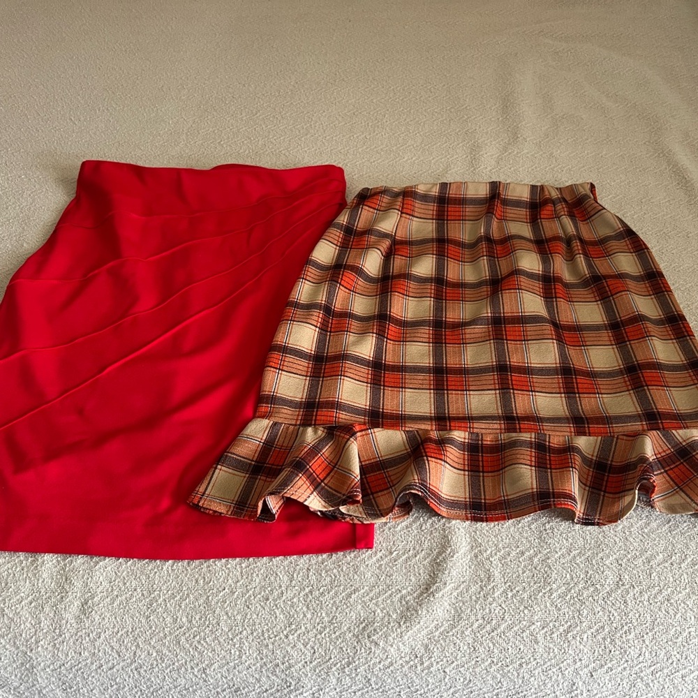 Plaid and Red Skirt Set